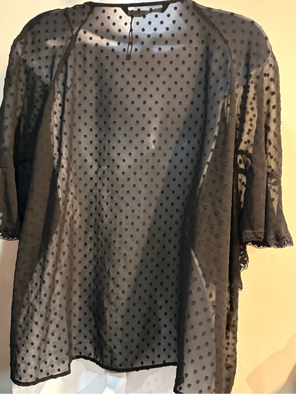 Zara Black Sheer Dot Ruffle Blouse with Decorative Buttons - Picture 7 of 8